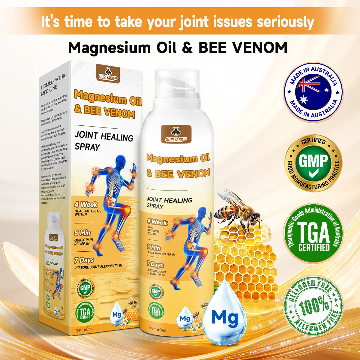 💧🐝 Ourlyard™ Magnesium Oil & Bee Venom Joint Healing Spray 👨⚕️ Zatwierdzone przez Australijskie Stowarzyszenie Ortopedyczne (AOA)