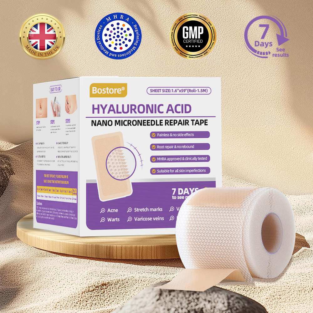 Pewność siebie zaczyna się tutaj ✅ Bosstore® Kwas Hialuronowy Nano Mikroszpilkowa Taśma Naprawcza ✴️ Dla różnych blizn, rozstępów, plam, keloidów, keratoz, trądziku, oparzeń, brodawek, skórnych guzków oraz żylaków.